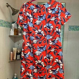 J. Crew Red and Blue Floral Midi Dress